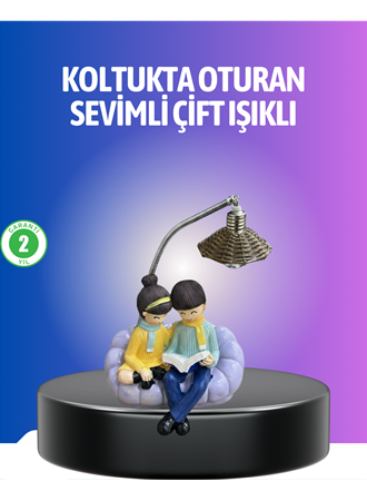 Kitap Okuyan Çift Figürlü Gece Lambası Romantik Dekoratif Masa Lambası