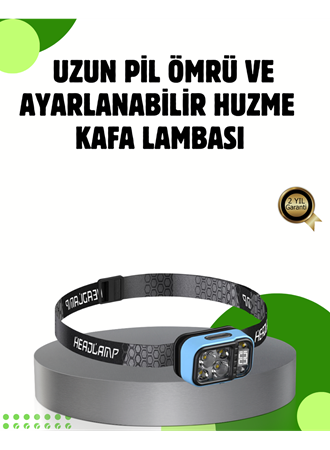 53 Modlu Süper Parlak LED Kafa Lambası Type C Şarjlı Güç Göstergeli
