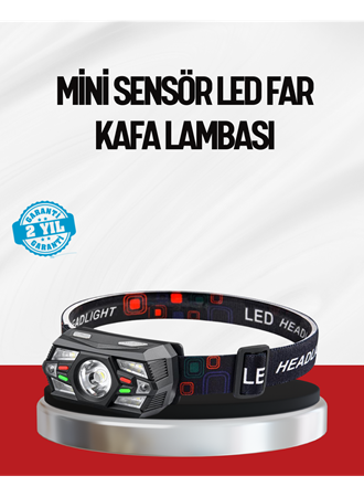 Sensörlü LED Kafa Lambası Kırmızı Beyaz Işık Ayarlanabilir