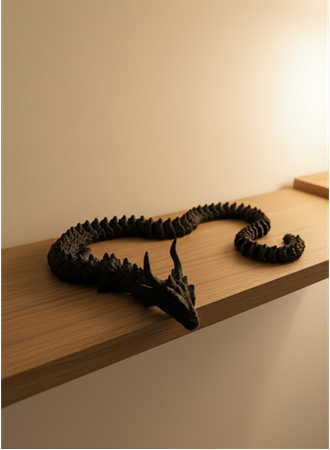 Hareketli Siyah Ejderha Figür Uzun Gövdeli Fantastik Masa ve Raf Dekoru