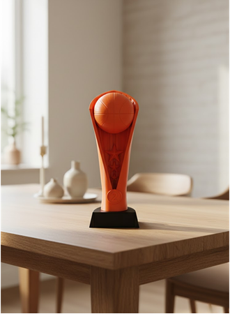 Turuncu Kupa 23cm Basketbol Temalı Dekoratif Ödül Biblosu