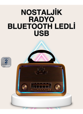 Ahşap Nostaljik Radyo Bluetooth USB SD Kart Destekli