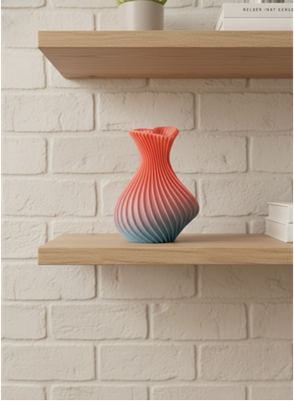 3D Dalga Desenli Kalp Formlu Dekoratif Vazo Pembe 15 cm