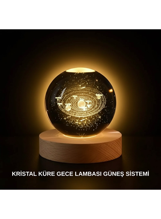 Ahşap Standlı LED Kristal Küre Lazer İşlemeli Dekoratif Obje