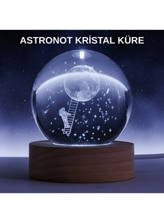 Lazer İşlemeli 3D Astronot Kristal Küre LED Işıklı Uzay Temalı Gece Lambası