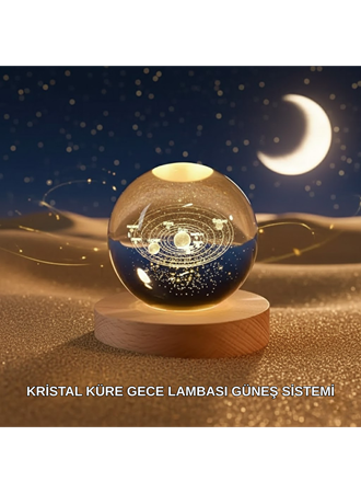 Dekoratif LED Kristal Küre Ahşap Altlıklı Şık Gece Lambası