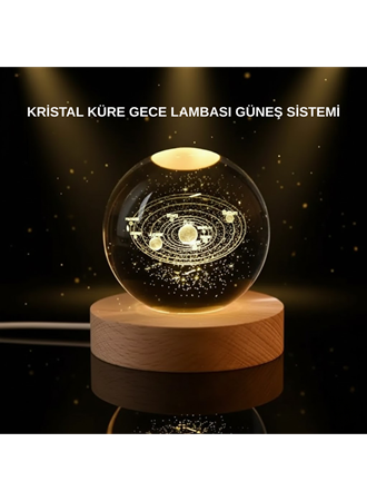 LED Işıklı Kristal Küre Ahşap Standlı Dekoratif Gezegen Model