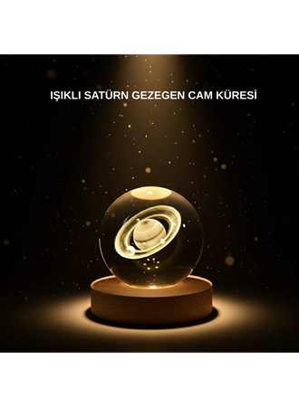 Ahşap Tabanlı 3D Satürn Kristal Küre Atmosfer Lambası