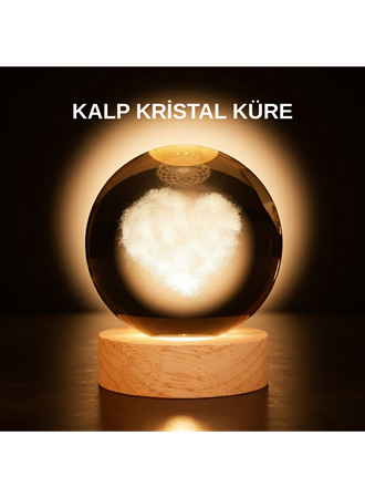 Romantik Kalpli Kristal Cam Küre USB’li Işıklı Dekoratif Obje