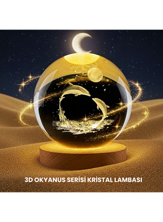 Yunus Temalı Kristal Küre USB Işıklı Ahşap Altlıklı Gece Lambası