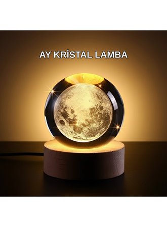 Ay Temalı Kristal Küre Gece Lambası LED Aydınlatmalı Premium Dekor