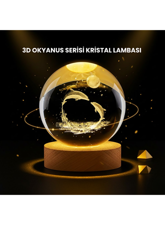 LED Işıklı Yunus Küre Ahşap Standlı Modern Dekoratif Aksesuar