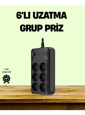 2500W Güçlü 6’lı Priz USB ve Type-C Çıkışlı Termal Korumalı