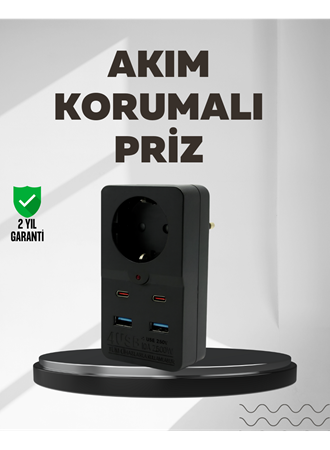 Tip Akım Koruma Prizi 10A 2500W USB Type C Destekli