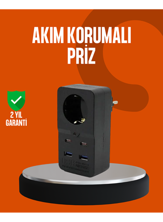 Akım Korumalı Priz 4 USB Type C Destekli Yüksek Isı Dayanımlı