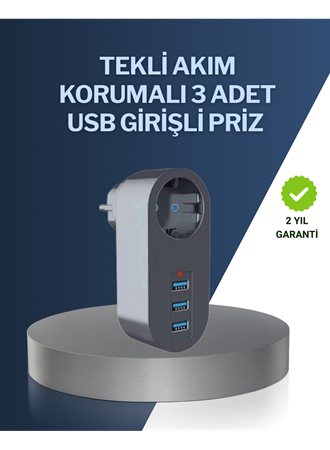 Çocuk Korumalı Termal Priz – 3'lü USB Şarj ve Akım Koruması