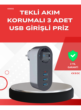 2500W Güç Destekli Akım Korumalı Priz – 3 USB Çıkışlı