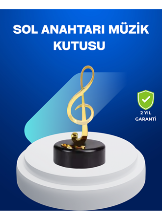 Sol Anahtarı Figürlü Dönen Müzik Kutusu Altın Renk Dekoratif