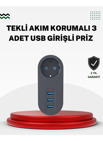 Akım Korumalı USB’li Priz – Güçlü 2500W, Isı ve Çocuk Koruması