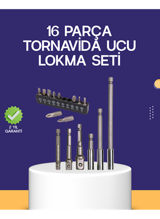 16 Parça Bits ve Adaptör Seti Vidalama Tamir Bakım Seti
