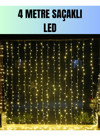 4 Metre Yılbaşı Şelale Led Perde Işık Ev Bahçe Dekor