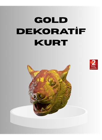 Gold Renk 3D Kurt Başı Duvar Dekoru