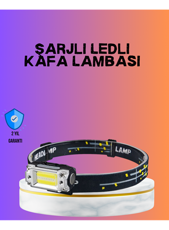 Beyaz Led Işık Sensörlü Kafa Lambası Lityum Batarya Led El Fenerli Şarjlı