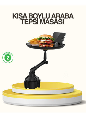 Araç Bardaklık Tepsisi 360° Dönebilen Kol Ayarlı Geniş Yemek Alanlı