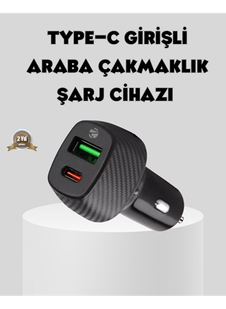 Araç Tipi Hızlı Şarj Adaptörü Type-C PD USB Çift Port Kompakt