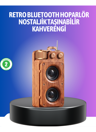Vintage Tasarımlı Bluetooth Hoparlör Uzun Pil Ömürlü ve FM Destekli