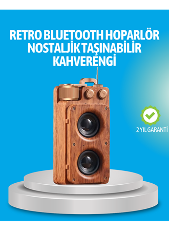 Retro Bluetooth Hoparlör Ahşap Görünümlü 5W Çift Stereo Ses