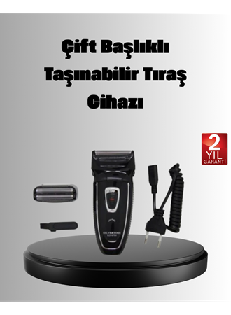 Şarjlı Kablosuz Tıraş Makinesi Çift Başlık Kuru Tıraş Ergonomik Taşınabilir