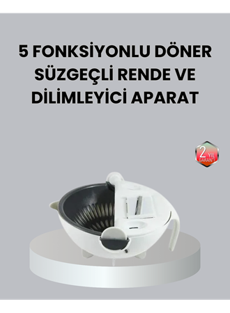 Döner Mekanizmalı 5’i 1 Arada Süzgeçli Rende Sebze Meyve Doğrama Cihazı