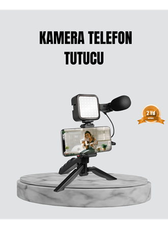 Telefon Video Çekim Kiti LED Aydınlatma Mikrofon Tripodlu Tam Set