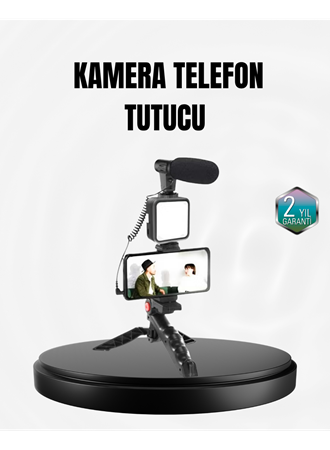Profesyonel Vlog Çekim Kiti LED Işıklı Tripod Mikrofonlu Telefon Seti