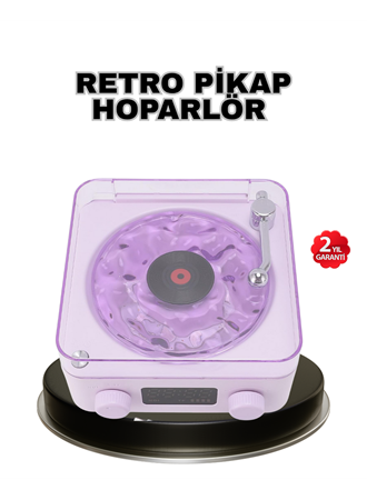 Projektör Işıklı Retro Hoparlör Bluetooth AUX USB Hafıza Kartlı 360° Sesli Şarjlı