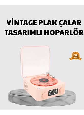 3-ü-1 Gece Işığı Bluetooth Hoparlör ve Dijital Saat Vintage Plak Çalar Tasarımlı