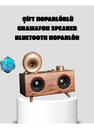 Gramafon Tasarımlı Bluetooth Hoparlör 3D Ses Teknolojili Çok Fonksiyonlu