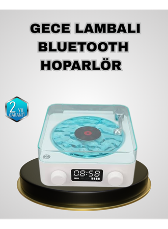 Bluetooth Hoparlörlü Gece Lambası Dijital Saat Ekranlı Su Dalgası Efektli Dekoratif