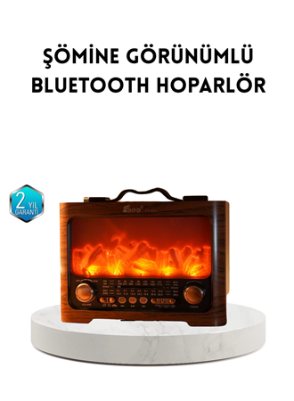 Şömine Efektli Solar Hoparlör Bluetooth 5.3 Radyo AUX USB TF Destekli