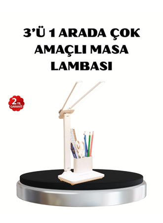 Kalemlik ve Telefon Standlı Masa Lambası – Kısılabilir LED Işık, Göz Dostu Tasarım