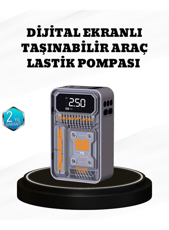 150 PSI Kablosuz Şarjlı Hava Pompası – LED Ekranlı ve Otomatik Kapanma Özellikli