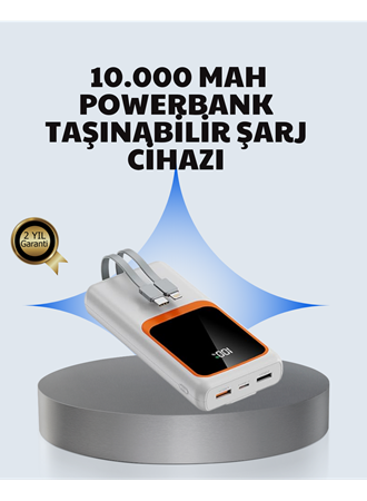 Kompakt 10000 mAh Powerbank – Dijital Göstergeli, Type-C ve Lightning Uyumlu