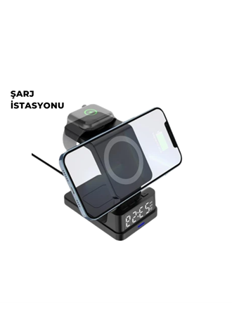 Kablosuz Şarj İstasyonu ve Dijital Saat – Apple Uyumlu, 3 Kademeli Işık Ayarı