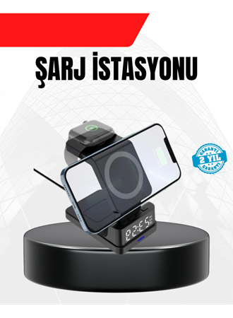 LED Dijital Saatli Kablosuz Şarj Cihazı – 3 Parlaklık Ayarlı, Şarj Koruma Teknolojili