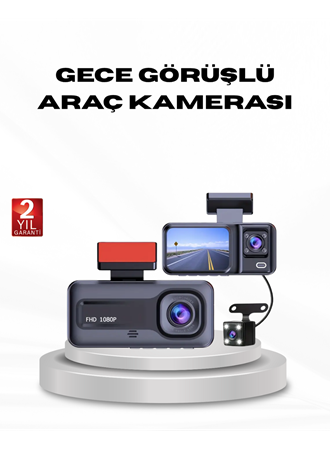 Full HD Üç Kameralı Araç Kamerası G-Sensörlü ve Gece Görüşlü