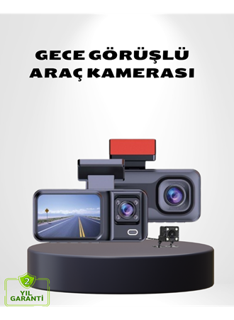 Üç Kameralı Dash Cam 170° Geniş Açılı Full HD Gece Görüşlü