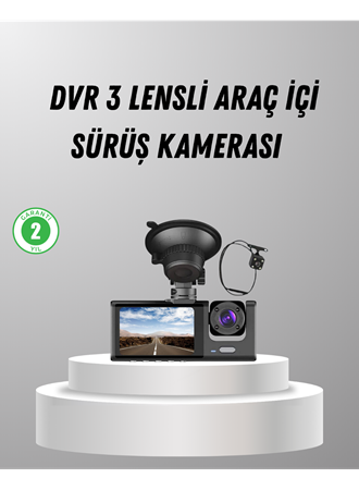 Üç Kameralı Araç DVR Full HD Gece Görüşlü ve 2 inç IPS Ekranlı