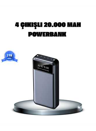 Powerbank 20000 mAh 4 Çıkışlı Hızlı Şarjlı ve LED Göstergeli