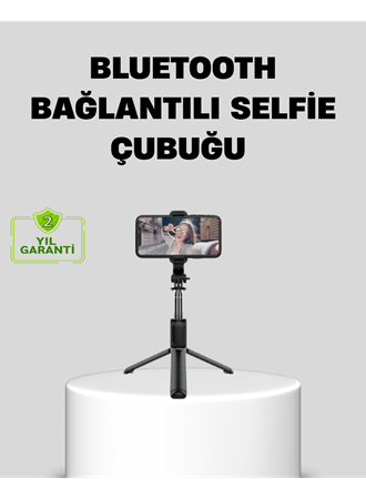 Bluetooth Selfie Çubuğu – 360° Dönebilen Başlık, Kablosuz Bağlantı